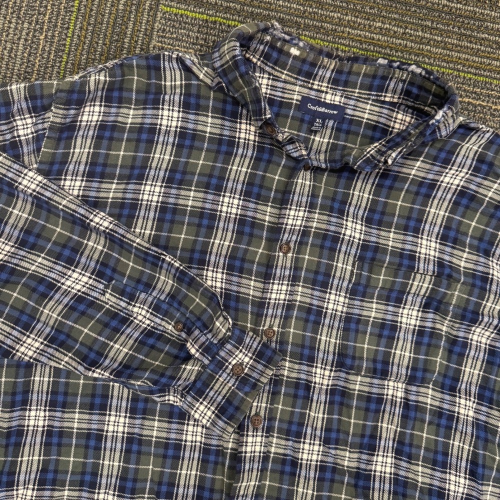 Croft & Barrow XL Tall Plaid Flannel Shirt Blue Green White Menswear
